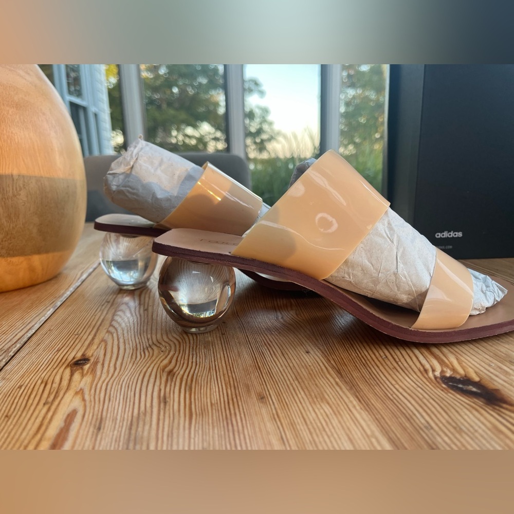 Elegant Tan Women's Heels with Glass Sphere Design
